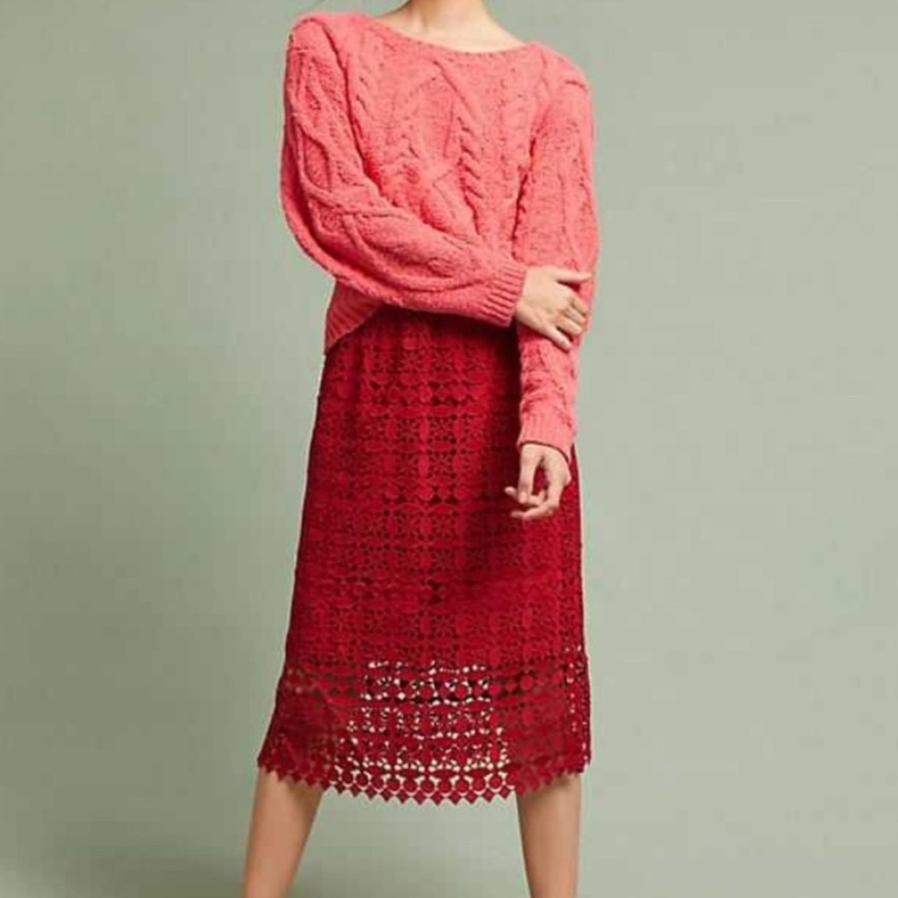 Lili’s Closet Crochet Red Lace Midi Skirt Small - Picture 1 of 15